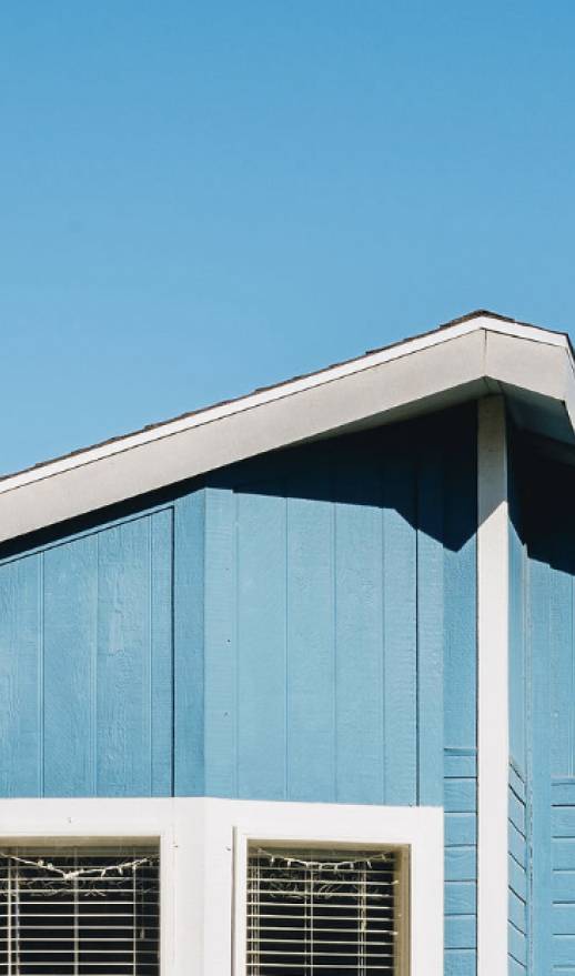 Photo looking up at roof of manufactured house